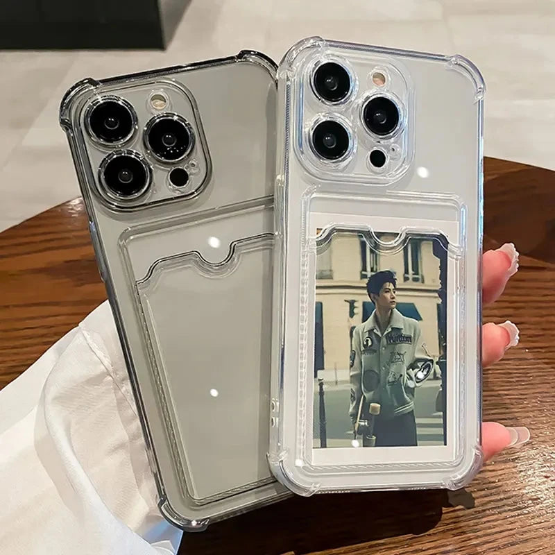 Clear Card Holder Wallet Case for iPhone - Shockproof Protective Cover