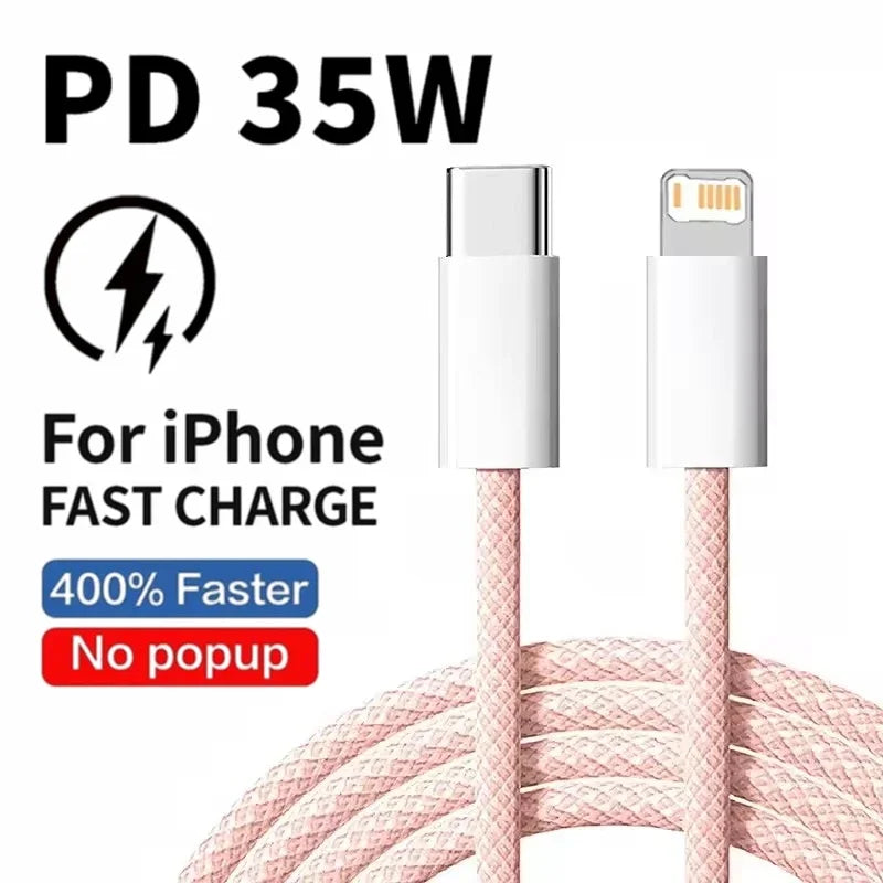 35W Fast Charge Braided USB-C to Lightning Cable - Durable & High-Speed