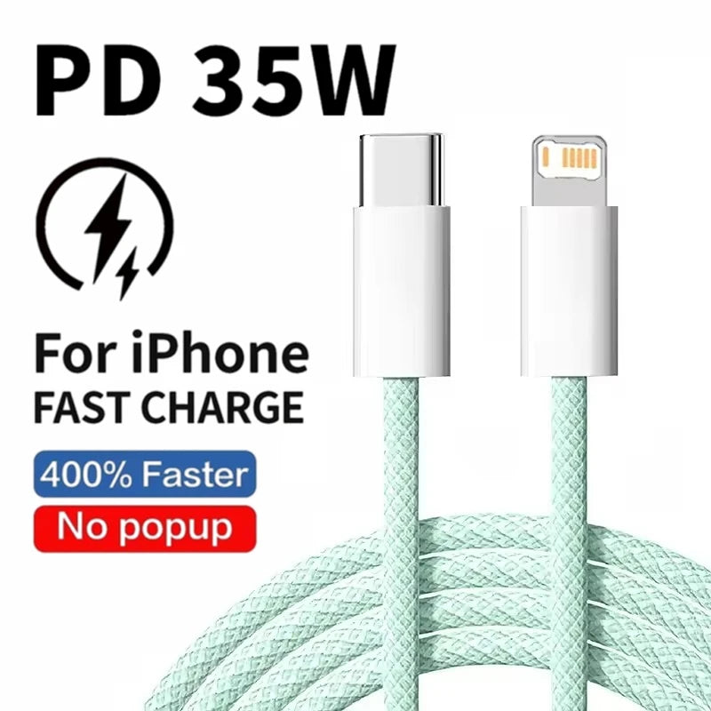 35W Fast Charge Braided USB-C to Lightning Cable - Durable & High-Speed