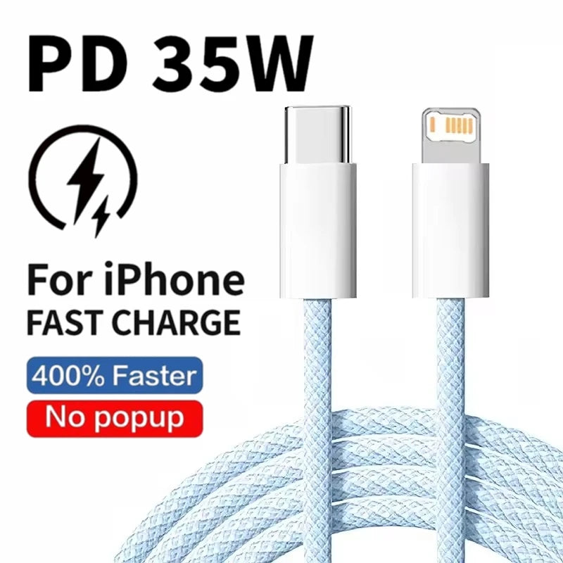 35W Fast Charge Braided USB-C to Lightning Cable - Durable & High-Speed