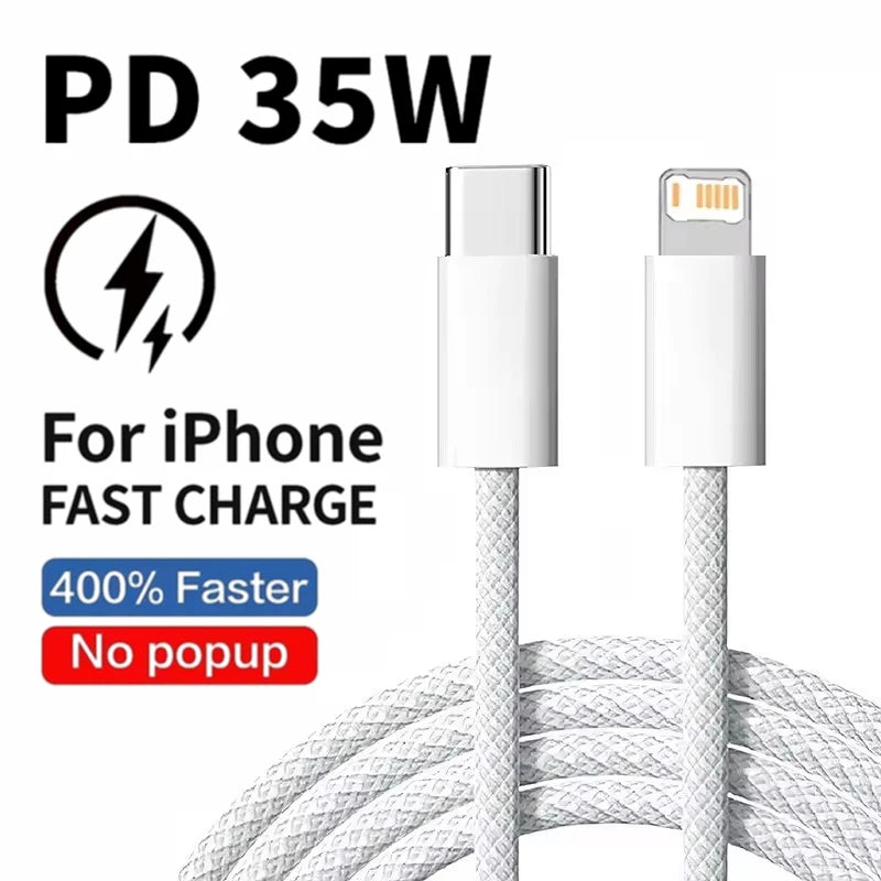 35W Fast Charge Braided USB-C to Lightning Cable - Durable & High-Speed