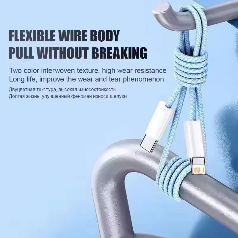 35W Fast Charge Braided USB-C to Lightning Cable - Durable & High-Speed