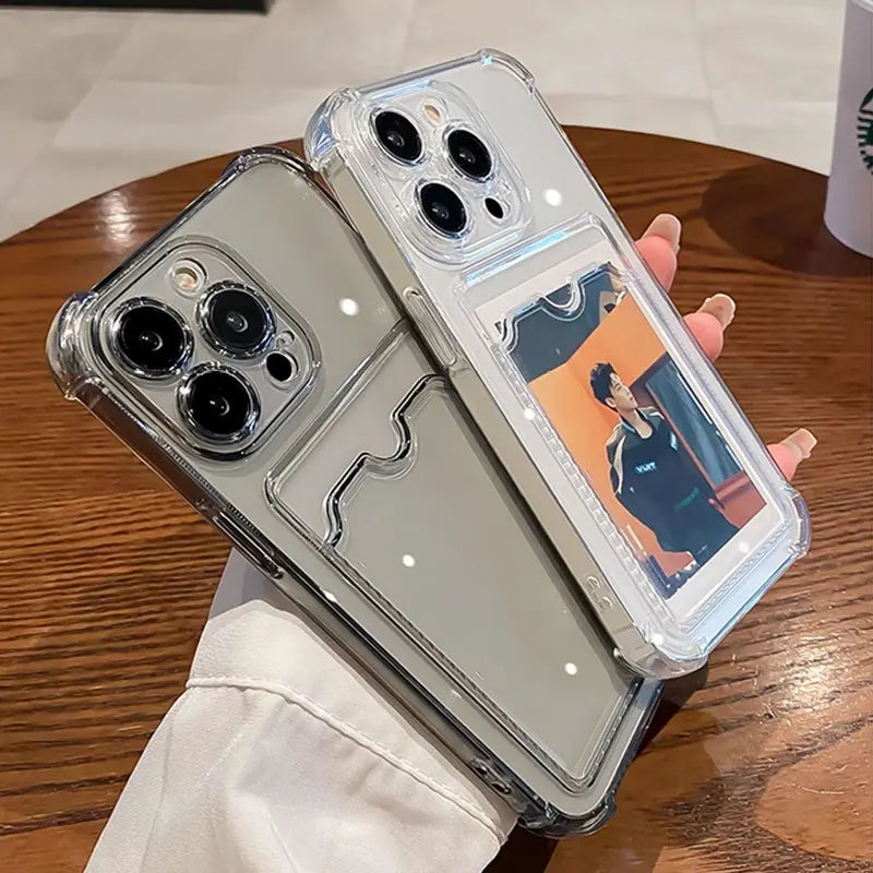 Clear Card Holder Wallet Case for iPhone - Shockproof Protective Cover