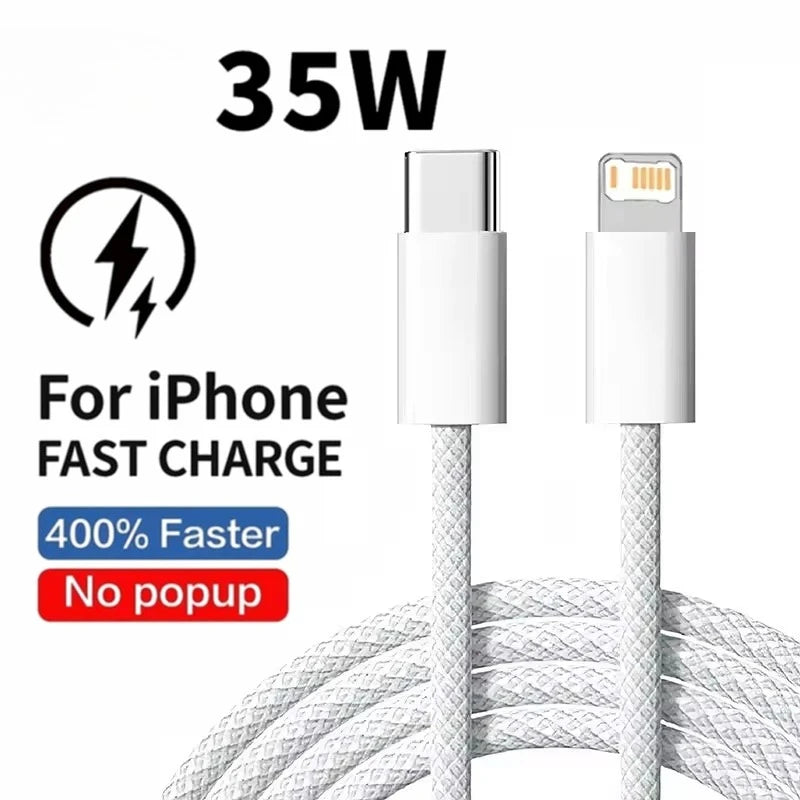35W Fast Charge Braided USB-C to Lightning Cable - Durable & High-Speed
