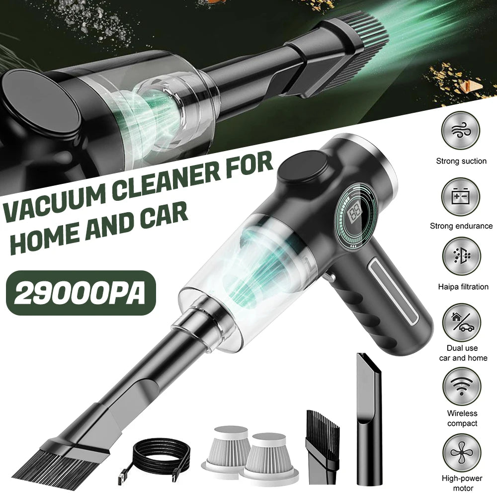 29000Pa High-Power Mini Wireless Vacuum Cleaner – Portable Handheld for Car & Home